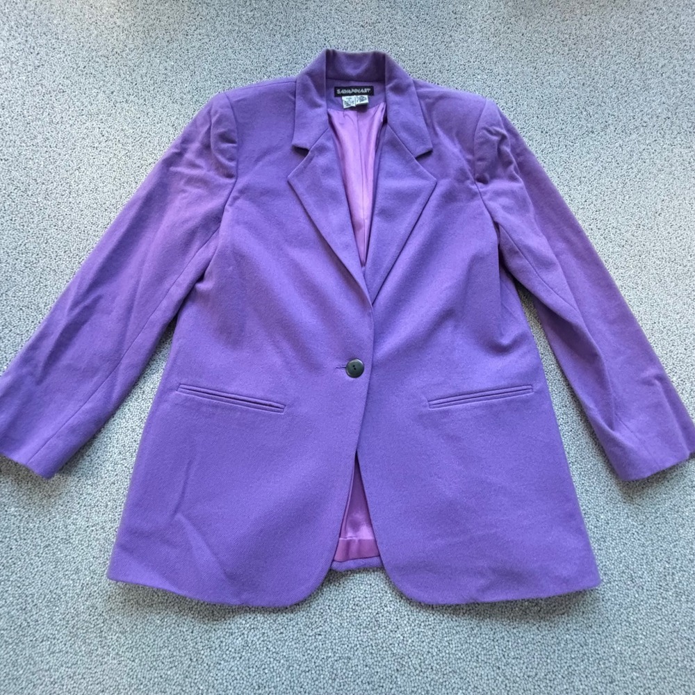 Savannah Wool Blazer Size 12 Purple One Button Vintage Dark Academia Old Money